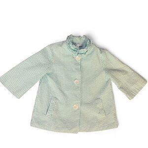 Sara Campbell Trapeze Jacket Large Seersucker Bell Sleeves Casual Shell Buttons